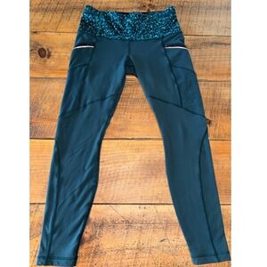 Lululemon Womens Speed Up Tights 25" Bermuda Teal Leggings Zipper Pockets Size 8